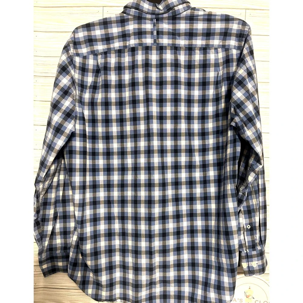 Men's Banana Republic Long Sleeve Blue Checkered dress polo collar Shirt Size XL